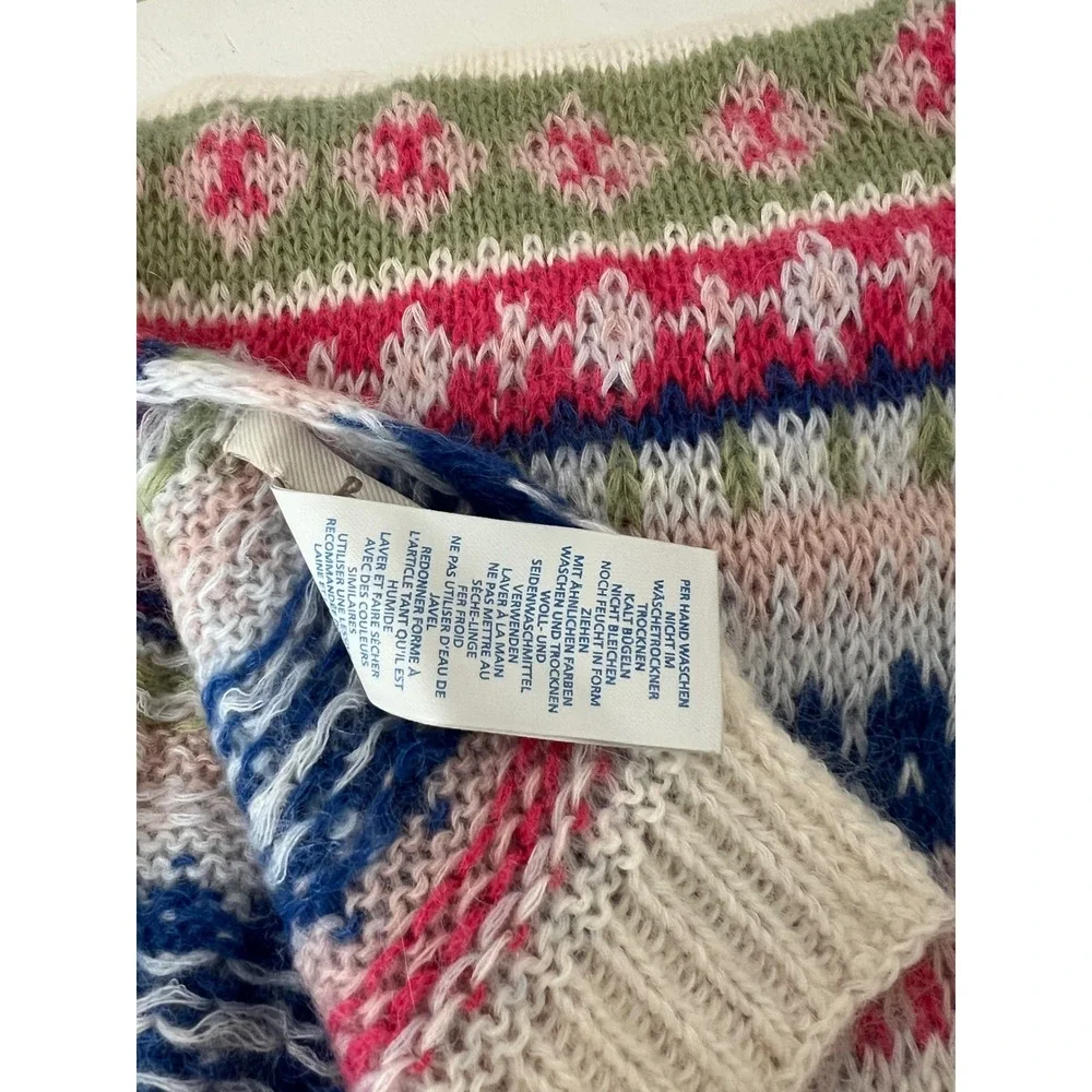 Boden Scarf Cream Fair Isle Mohair Wool Blend Knit Long Winter Scarf